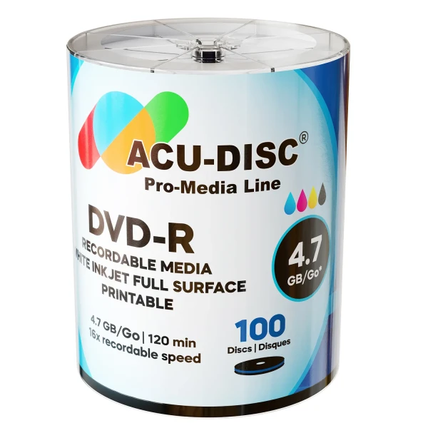 Acu-Disc DVD-R White Inkjet Full Surface Printable – 4.7GB 16x